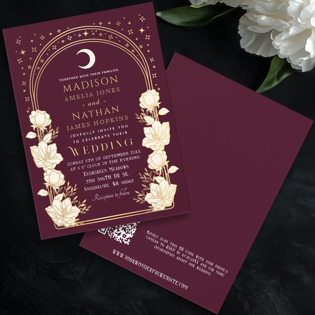Invitation Arc céleste rouge Art Nouveau Code QR Mariage (Créateur téléchargé)
