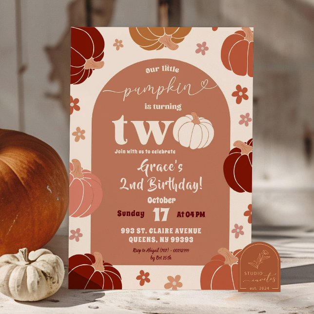 Invitation Arc Citrouille rétro Floral 2e Fille d'anniversair (Créateur téléchargé)