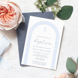 Invitation Arc Clé grecque Baptême Bleu Blanc