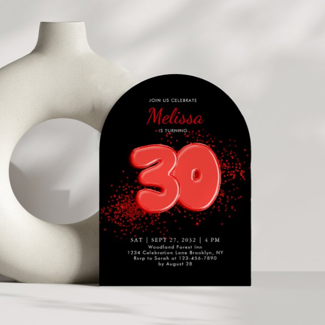 Invitation Arc d'anniversaire de la Confetti Noir rouge 30e B (Créateur téléchargé)