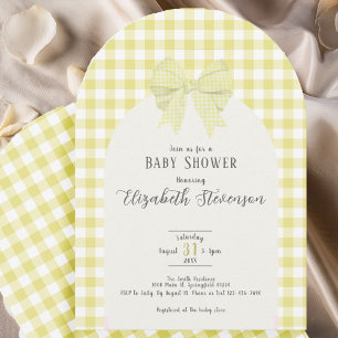 Invitation Arc de Baby Shower au Ruban Gingham Jaune Unisexe