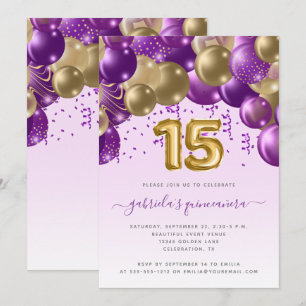 Invitation Arc de ballon violet or Quinceañera