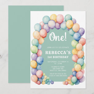 Invitation Arc de ballons arc-en-ciel pour anniversaire tout 