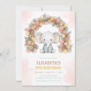 Invitation Arc de ballons éléphant mignon pour fête d'anniver