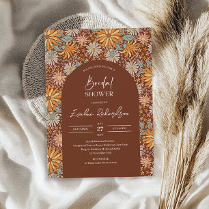 Invitation Arc de boho super rétro pourpre rouge oranges fleu