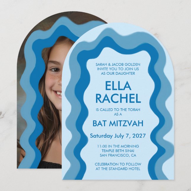 Invitation Arc de cadre vague moderne personnalisé BarBat Mit (Devant / Derrière)