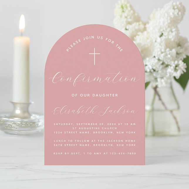 Invitation Arc de confirmation Dusty Rose rose Fille Script (Créateur téléchargé)