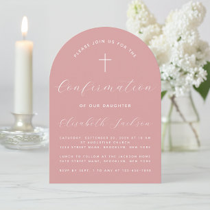 Invitation Arc de confirmation Rose Poussiéreuse Fille Script