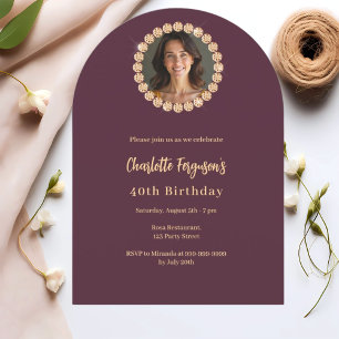 Invitation Arc de diamant bordeaux pour anniversaire