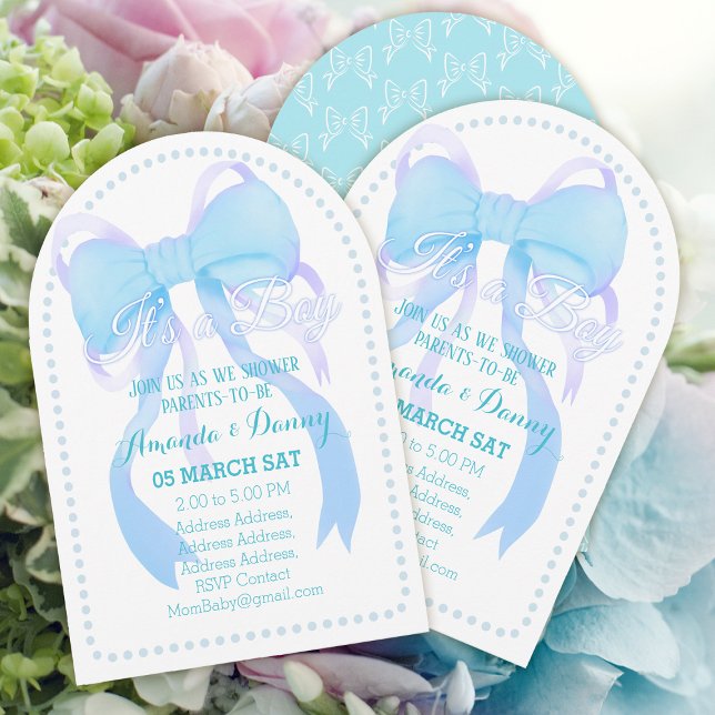 Invitation Arc de douche pour bébé en ruban bleu (Blue Ribbon Baby Shower Invitation Card)