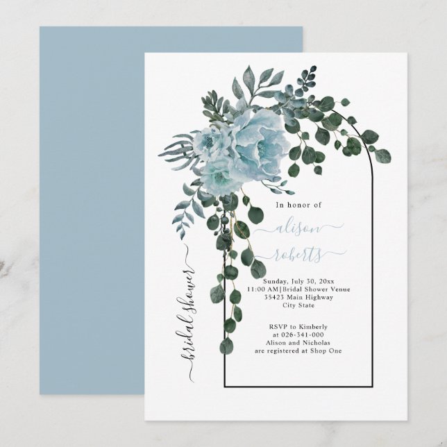 Invitation Arc de fleurs bleu foncé mariage douche nuptiale (Devant / Derrière)