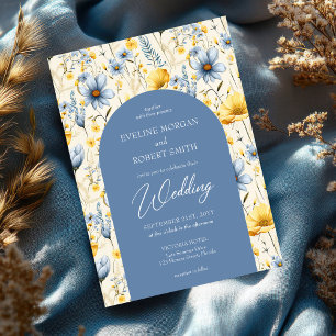 Invitation Arc de fleurs de chalet bleu et jaune roux printem