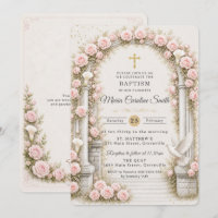 Arc de jardin floral rose pâle Baptême Croix dorée