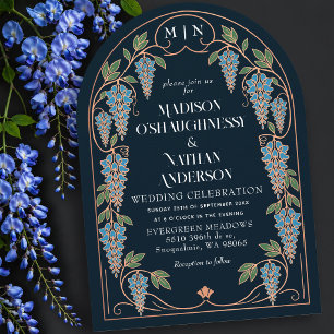 Invitation Arc de mariage Art nouveau en or rose avec wisteri