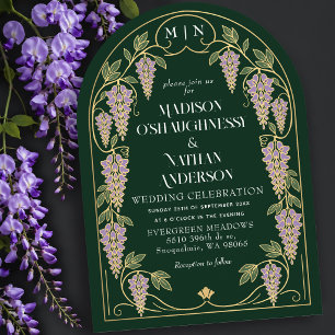 Invitation Arc de mariage Art Nouveau or et wisteria violet