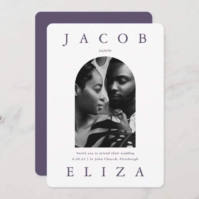 Invitation Arc de mariage élégant Code RSVP Deux Photo (Devant / Derrière)