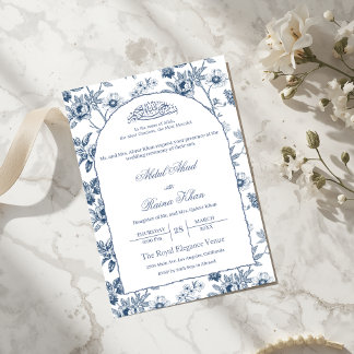 Invitation Arc de mariage islamique musulman floral bleu et b