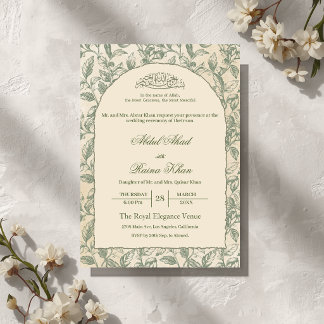 Invitation Arc de mariage islamique musulman floral vert saug