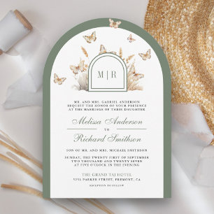 Invitation Arc de mariage papillon fleur sauvage beige vert s