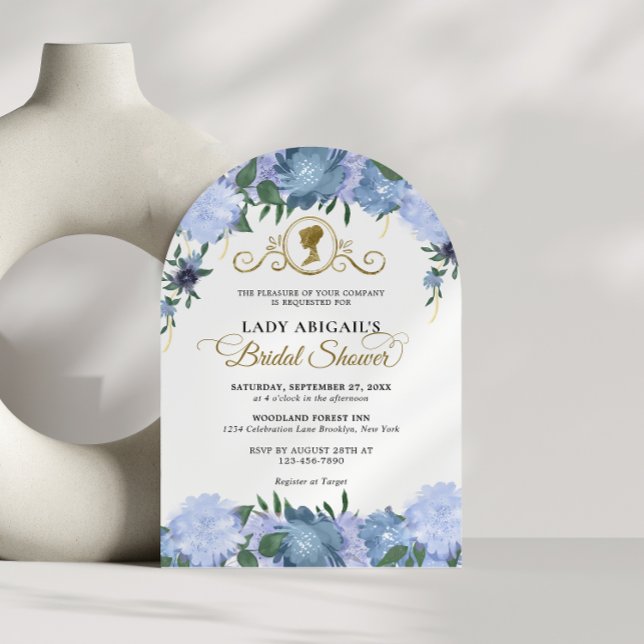 Invitation Arc de mariage victorien floral bleu poussiéreux (Créateur téléchargé)