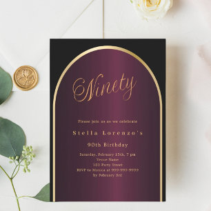 Invitation Arc d'or bordeaux noir luxe 90e anniversaire