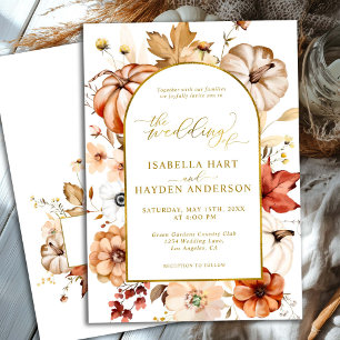 Invitation Arc d'or Chute Florale Citrouille Crème Mariage de