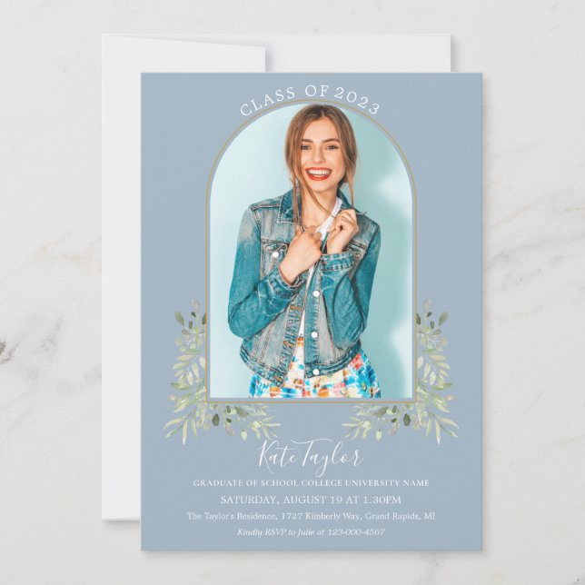 Invitation Arc d'or Dusty Blue Green Photo Graduation Inv (Devant)