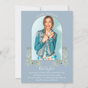 Invitation Arc d'or Dusty Blue Green Photo Graduation Inv
