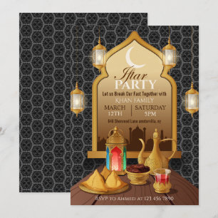 Invitation Arc d'or islamique, Lanternes et Nourriture Soirée
