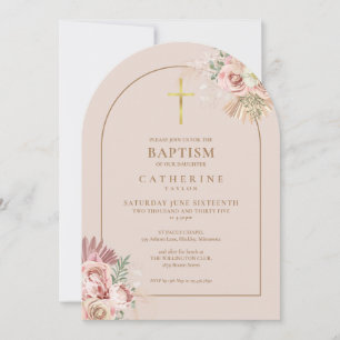 Invitation Arc d'or Pampas Grass Floral Girl Baptême