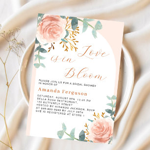 Invitation Arc d'or rose fleuri Amour en Fête des mariées de