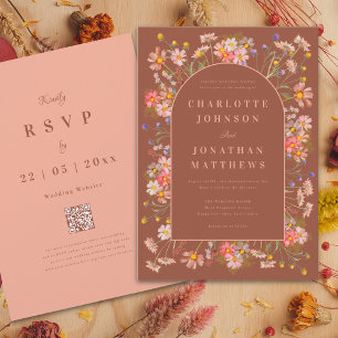 Invitation Arc Élegant de Fleurs Sauvages en Terre Cuite pour
