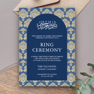 Invitation Arc élégant en damas bleu pour fiançailles islamiq