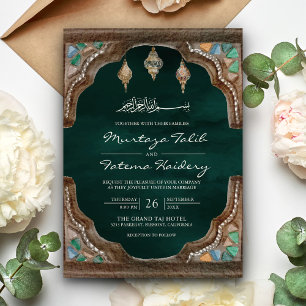 Invitation Arc en accolade islamique musulman émeraude mariag
