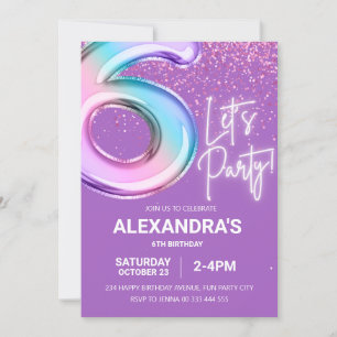 Invitation Arc en arc-en-ciel 6 anniversaire Fille Foil Ballo