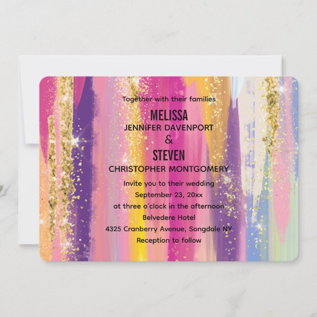 Invitation Arc-en-ciel avec Mariage de Parties scintillant en (Devant)
