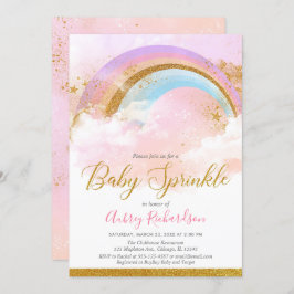Invitation Arc en ciel bébé saupoudrer fille pastel or rose