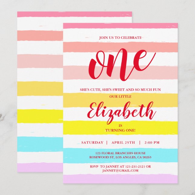 Invitation Arc-en-ciel Broussettes Aquarelle Surprise Anniver (Devant / Derrière)