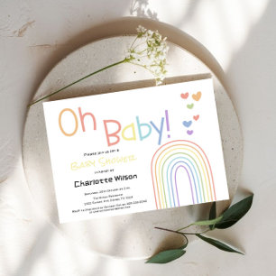 Invitation Arc-en-ciel coloré mignon avec Baby shower de coeu