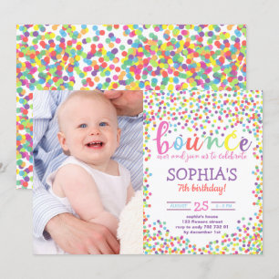 Invitation Arc-en-ciel coloré rebond Anniversaire fille avec 