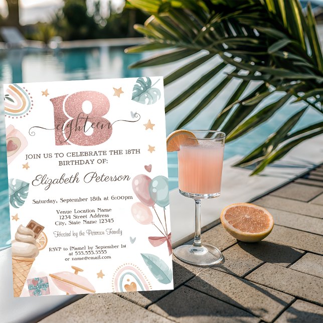 Invitation Arc-en-ciel, Crème glacée, Ballons Été 18e anniver (Créateur téléchargé)