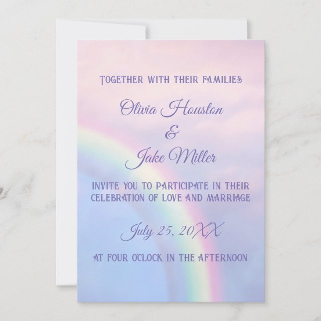 Invitation Arc en ciel d'espoir - pastel, mariage (Devant)