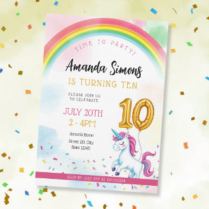 Invitation Arc-en-ciel Douce Arch Confettis Fille 10e Anniver