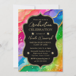 Invitation Arc-en-ciel et Encre Alcoolique Pailletée Or pour 