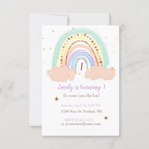 Invitation Arc en ciel et étoiles fête d'anniversaire personn