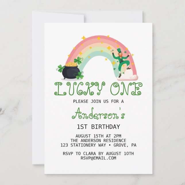 Invitation Arc-en-ciel et fermeture verte Lucky One First Bir (Devant)