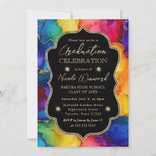 Invitation Arc-en-ciel et Paillettes d'Or Encre Alcoolique po