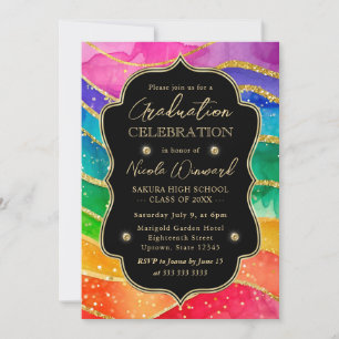 Invitation Arc-en-ciel et Paillettes d'Or Encre Alcoolique po