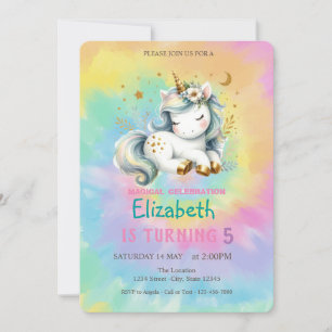 Invitation Arc-en-Ciel Licorne Magique Chic Anniversaire Tie