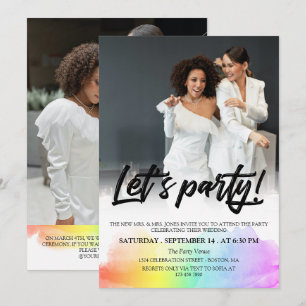 Invitation Arc-en-ciel noir pinceau Script Let's Party Photo